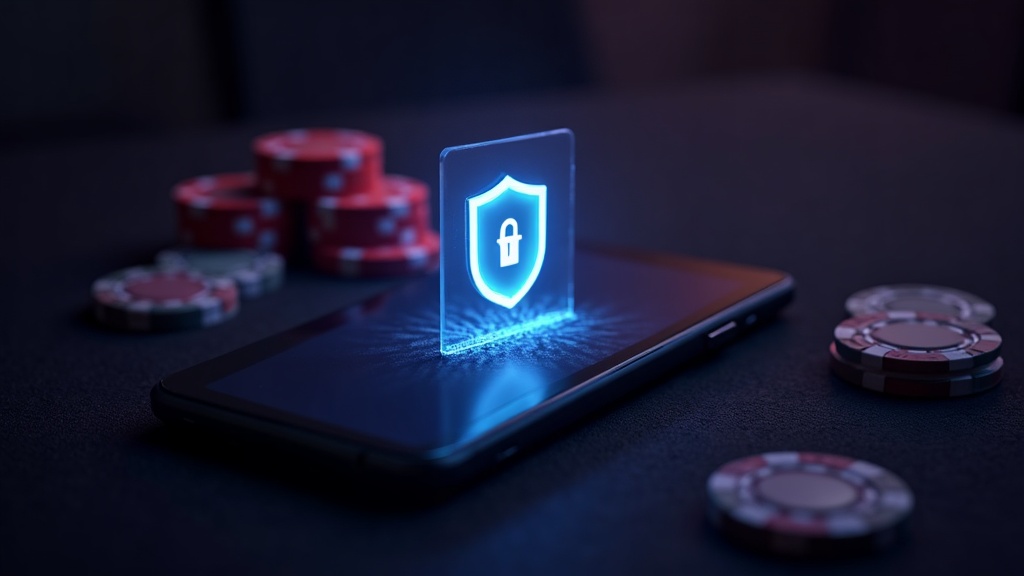 Android phone displaying an APK file with a security shield in a dark casino scene