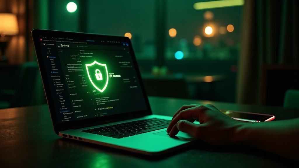 Laptop and phone showing secure casino login checks in a dark lounge