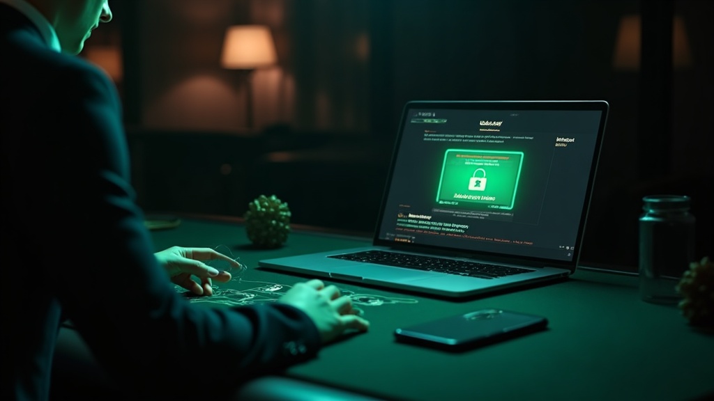 Laptop and phone displaying a password reset code in a dark casino setting